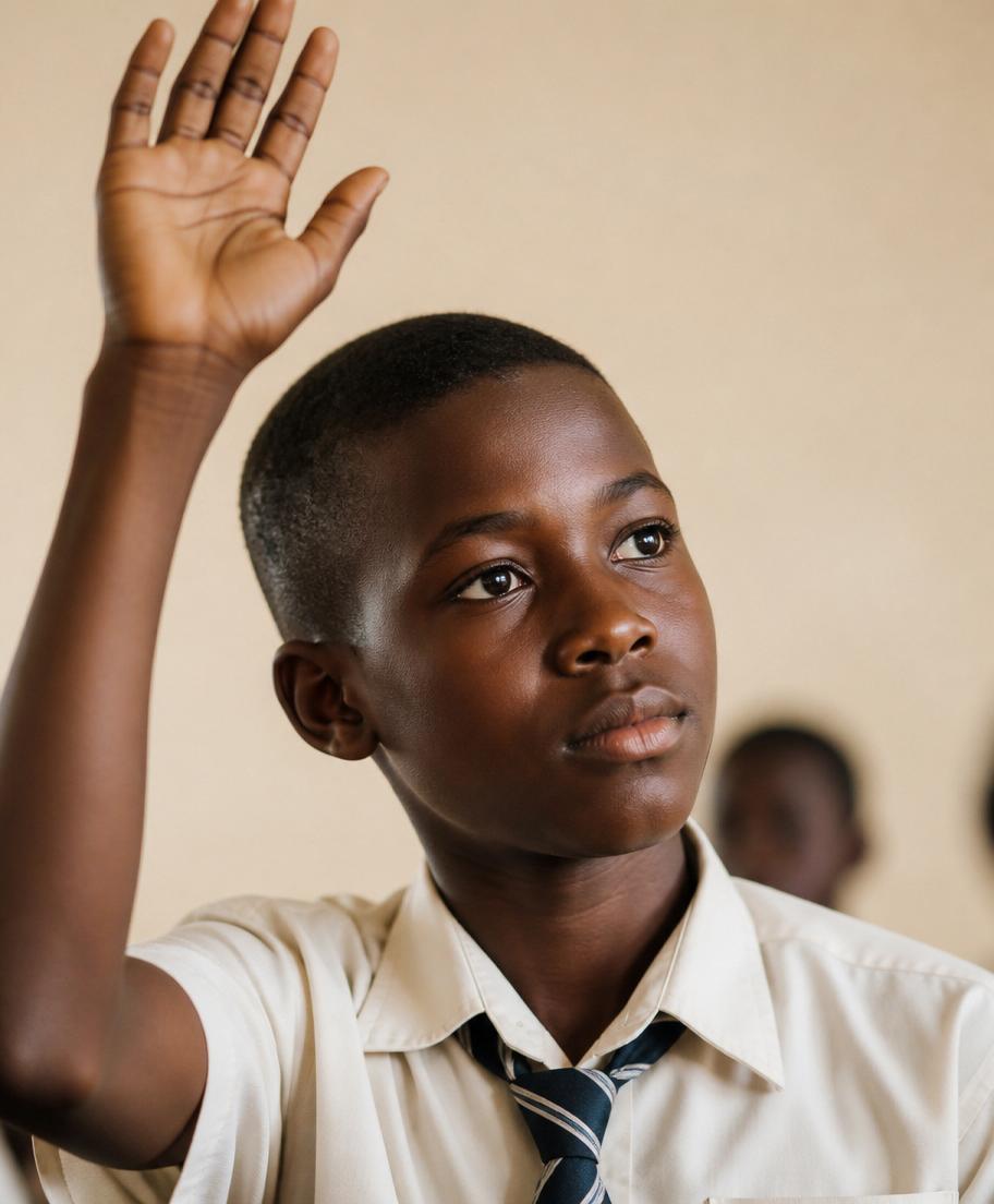 A child raising her hand confidently in class